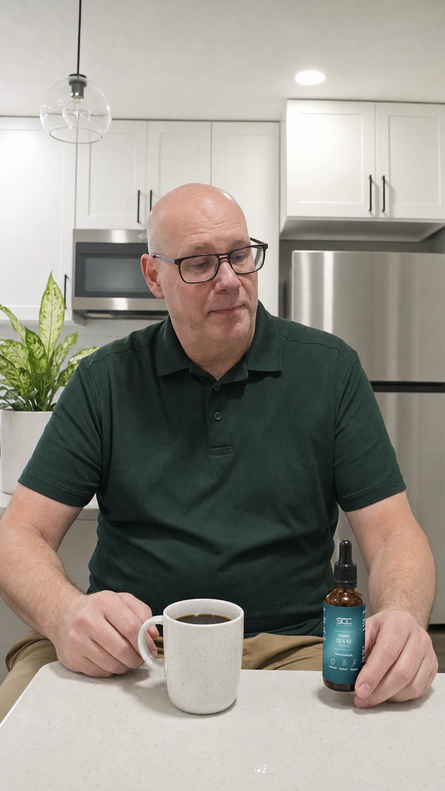 Klant met Vitamin D3 en K2 in keuken